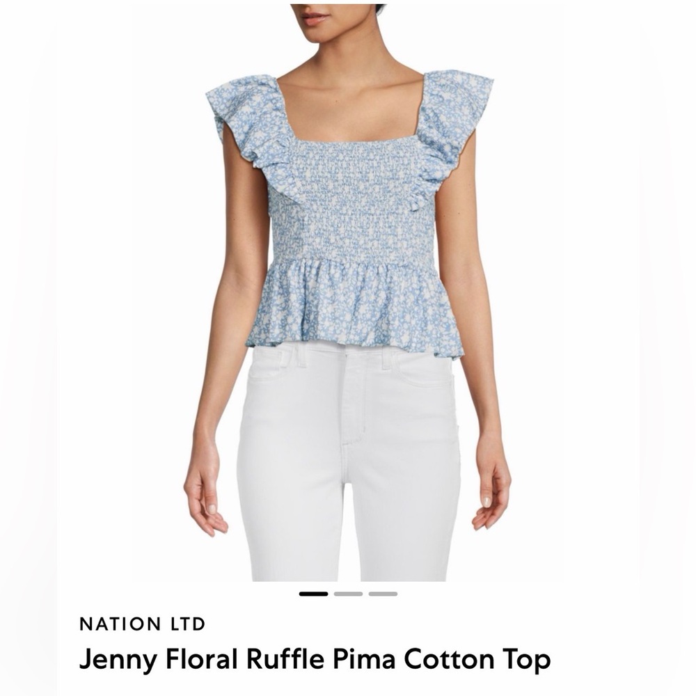Nation LTD Light Blue Jenny Floral Ruffle Blouse